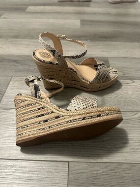 Vince Camuto Neutral Snake-Print Wedge Sandals with Ankle Strap